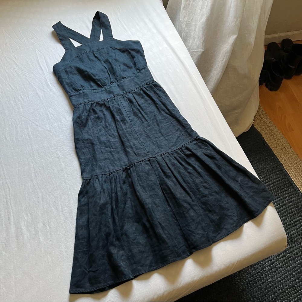 Whistles Black Linen Midi Dress